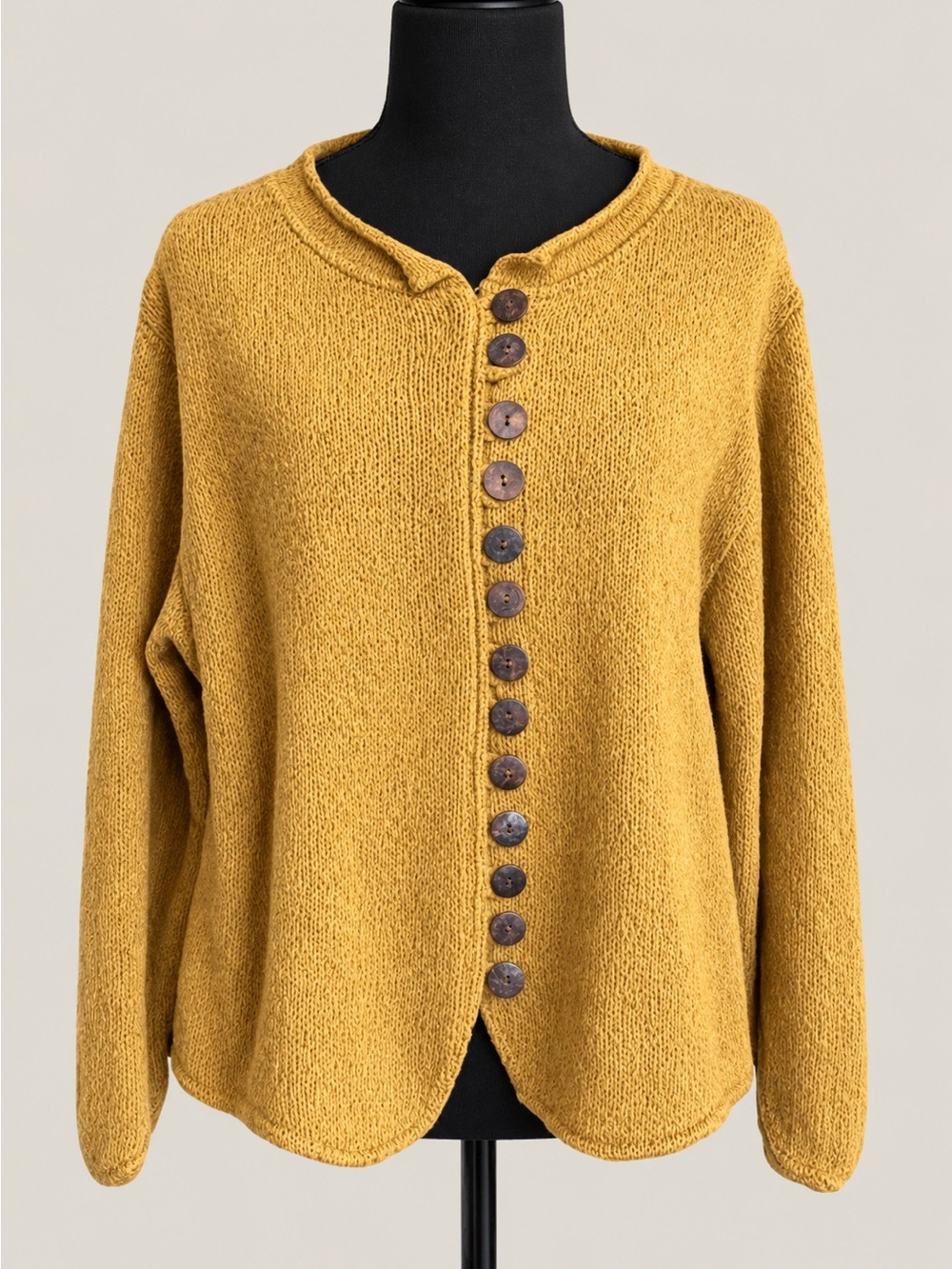 Sweater Girl Mustard Cotton Blend Button Cardigan Boho Peplum L